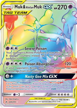 Muk & Alolan Muk GX (Secret) 220/214 - SM  Unbroken Bonds Holofoil - for just $15.80! 