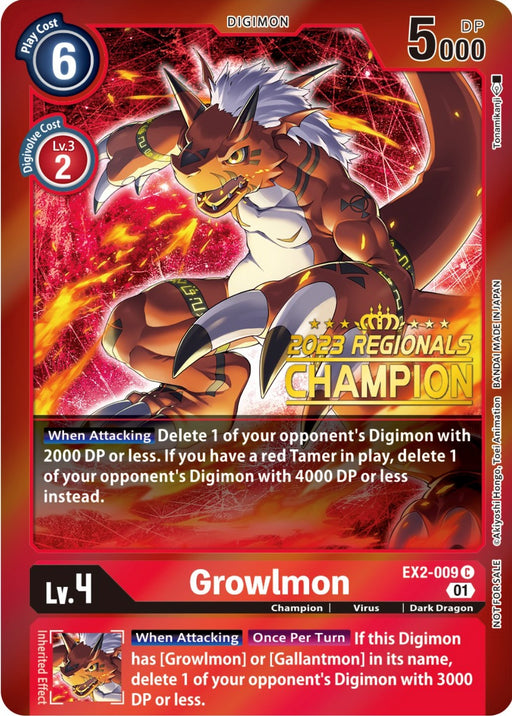 Growlmon [EX2-009] (2023 Regionals Champion) [Digital Hazard Promos] - Just $23.10! Shop now at Retro Gaming of Denver