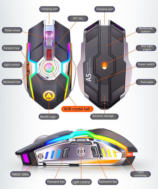 Color Wireless Gaming RGB Rechargeable Mute Button Mouse - for just $39.94! 