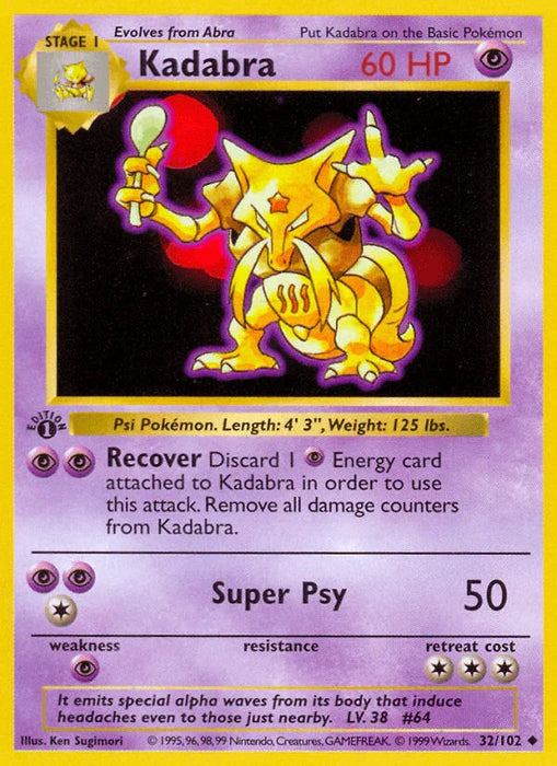Kadabra (32/102) (Shadowless) [Base Set 1st Edition] - for just $26.15! 