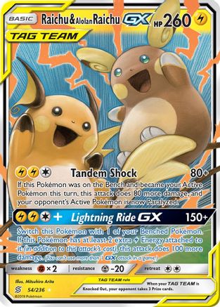Raichu & Alolan Raichu GX 054/236 - SM  Unified Minds Holofoil - for just $14.28! 