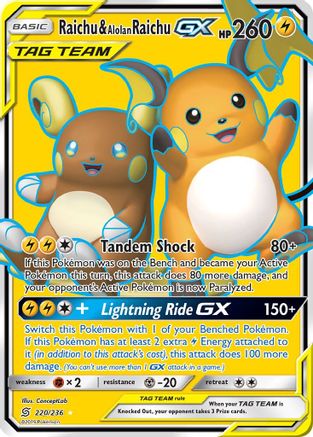 Raichu & Alolan Raichu GX (Full Art) 220/236 - SM  Unified Minds Holofoil - for just $21.38! 