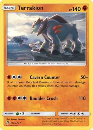 Terrakion 122/236 - SM  Unified Minds Reverse Holofoil - for just $0.28! 