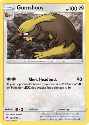 Gumshoos 181/236 - SM  Unified Minds Reverse Holofoil - for just $0.20! 