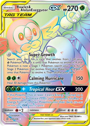 Rowlet & Alolan Exeggutor GX (Secret) 237/236 - SM  Unified Minds Holofoil - for just $14.50! 