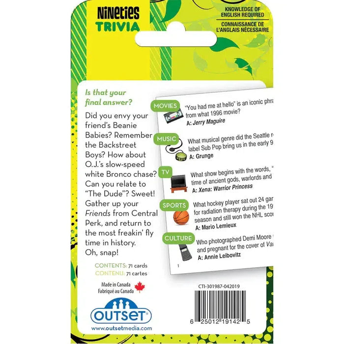 1990s A Decade of Trivia Card Game Outset - for just $7.99! 