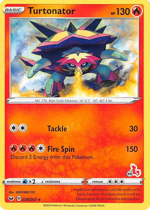Turtonator (029/202) (Cinderace Stamp #39) [Battle Academy 2022] - for just $0.10! 