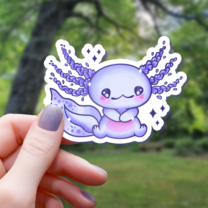 Kawaii Blue Sitting Axolotl Sticker - 3" - for just $3.50! 
