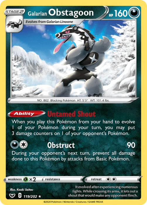 Galarian Obstagoon (119/202) [Sword & Shield: Base Set] - for just $0.15! 