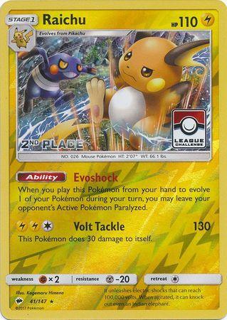 Raichu (41/147) (League Promo 2nd Place) [Sun & Moon: Burning Shadows] - for just $5.90! 