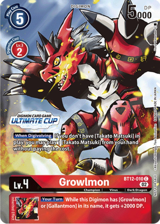 Growlmon [BT12-010] (Ultimate Cup) [Across Time Promos] - Just $10.50! Shop now at Retro Gaming of Denver