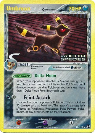 Umbreon (17/113) (Delta Species) (Stamped) [EX: Delta Species] - Just $38.25! Shop now at Retro Gaming of Denver