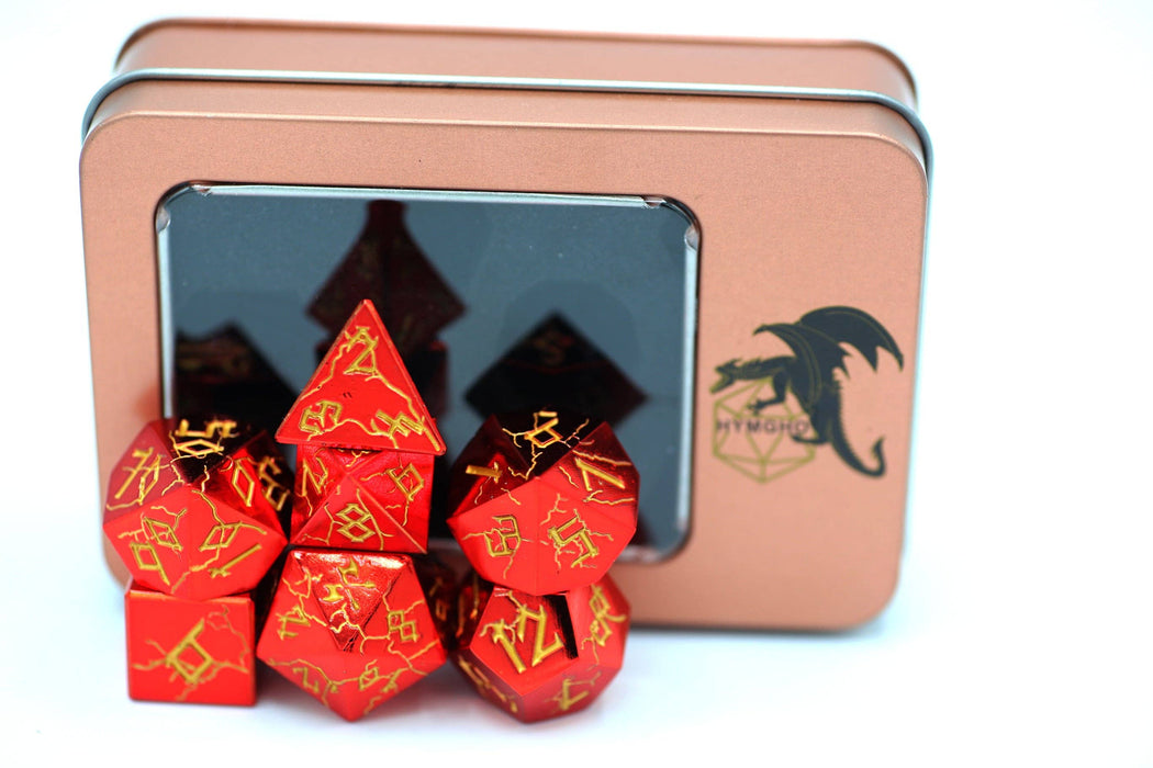 Red Chrome with Gold Solid Metal Barbarian Dice Set - for just $39.99! 