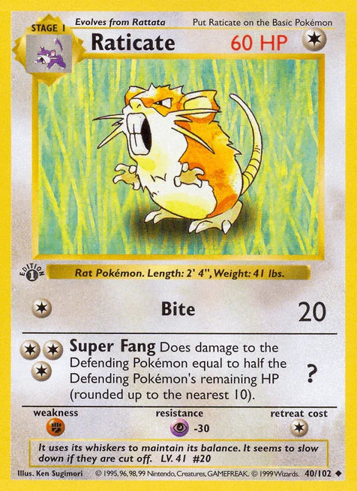Raticate (40/102) (Shadowless) [Base Set 1st Edition] - for just $6.20! 