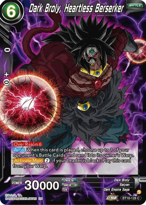 Dark Broly, Heartless Berserker (BT18-128) [Dawn of the Z-Legends] - for just $0.10! 