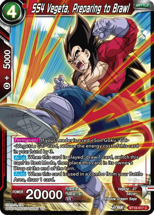 SS4 Vegeta, Preparing to Brawl (BT18-017) [Dawn of the Z-Legends] - for just $0.10! 