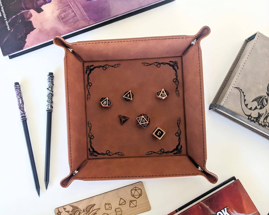 Dragon Border - D&D - Vegan Leather Dice Rolling Tray - for just $19.99! 