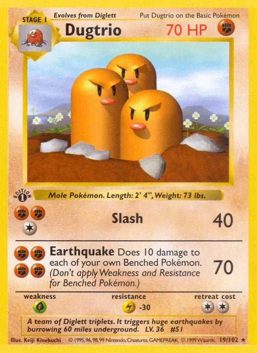 Dugtrio (19/102) (Shadowless) [Base Set 1st Edition] - for just $30.80! 