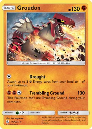 Groudon 113/236 - SM  Cosmic Eclipse Reverse Holofoil - for just $0.84! 