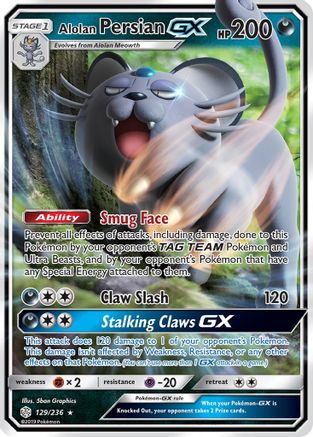 Alolan Persian GX 129/236 - SM  Cosmic Eclipse Holofoil - for just $0.69! 