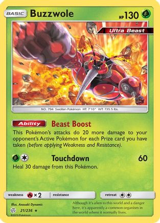 Buzzwole 021/236 - SM  Cosmic Eclipse Reverse Holofoil - for just $0.92! 