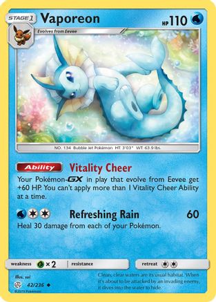 Vaporeon 042/236 - SM  Cosmic Eclipse - for just $1.15! 