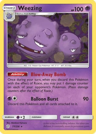 Weezing 077/236 - SM  Cosmic Eclipse Reverse Holofoil - for just $0.35! 