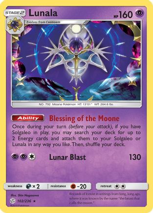 Lunala 102/236 - SM  Cosmic Eclipse Holofoil - for just $0.35! 
