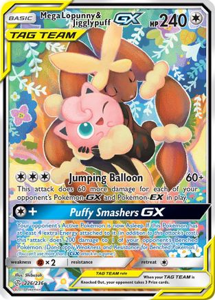 Mega Lopunny & Jigglypuff GX (Alternate Full Art) 226/236 - SM  Cosmic Eclipse Holofoil - for just $87.75! 