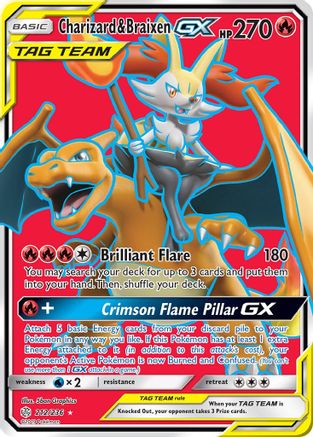 Charizard & Braixen GX (Full Art) 212/236 - SM  Cosmic Eclipse Holofoil - for just $38.60! 