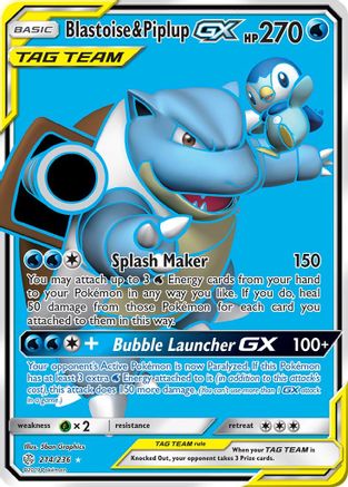 Blastoise & Piplup GX (Full Art) 214/236 - SM  Cosmic Eclipse Holofoil - for just $24.22! 