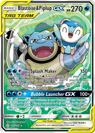Blastoise & Piplup GX (Alternate Full Art) 215/236 - SM  Cosmic Eclipse Holofoil - for just $118.28! 