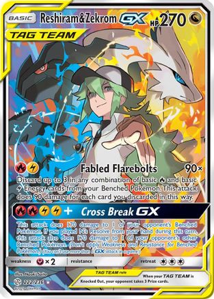 Reshiram & Zekrom GX (Full Art) 222/236 - SM  Cosmic Eclipse Holofoil - for just $139.40! 