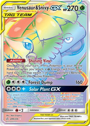 Venusaur & Snivy GX (Secret) 249/236 - SM  Cosmic Eclipse Holofoil - for just $21.42! 