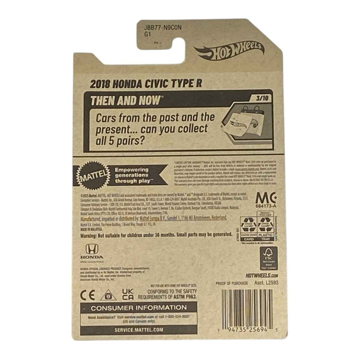 Hot Wheels 2018 Honda Civic Type R - Then and Now Series 3/10 - for just $1.79! 