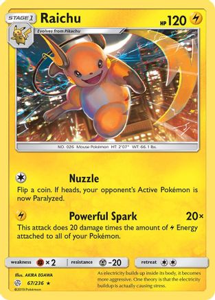 Raichu 067/236 - SM  Cosmic Eclipse Reverse Holofoil - for just $0.72! 