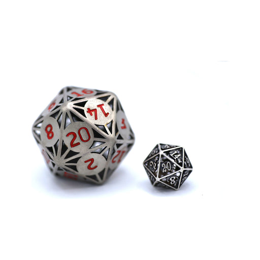 Giant Geometric Hollow Metal D20 Dice 50mm - Ancient Silver - Premium Giant Hollow Dice - Just $59.99! Shop now at Retro Gaming of Denver