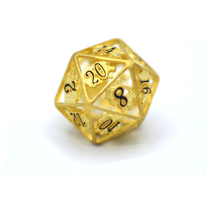 Single Hollow Metal Dragon Polyhedral D20 Dice - Matte Gold with Black enamel - Just $26.99! Shop now at Retro Gaming of Denver