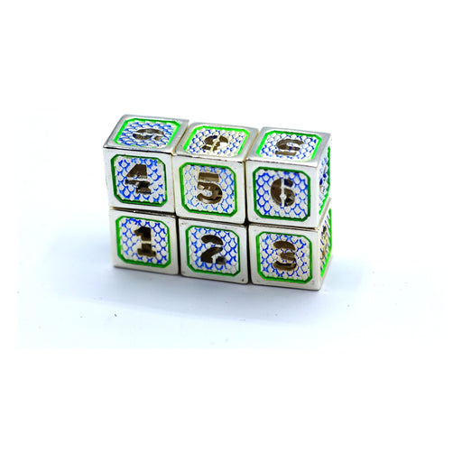 Hollow Metal Wyvern Dice set of six D6s - Silver w/ Green - Premium Polyhedral Dice Set - Just $44.99! Shop now at Retro Gaming of Denver