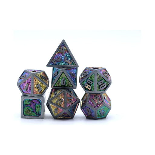 Solid Metal Draconis Dice set - Brushed Rainbow - Premium Polyhedral Dice Set - Just $39.99! Shop now at Retro Gaming of Denver