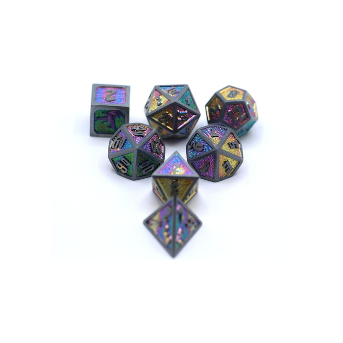 Solid Metal Draconis Dice set - Brushed Rainbow - Premium Polyhedral Dice Set - Just $39.99! Shop now at Retro Gaming of Denver