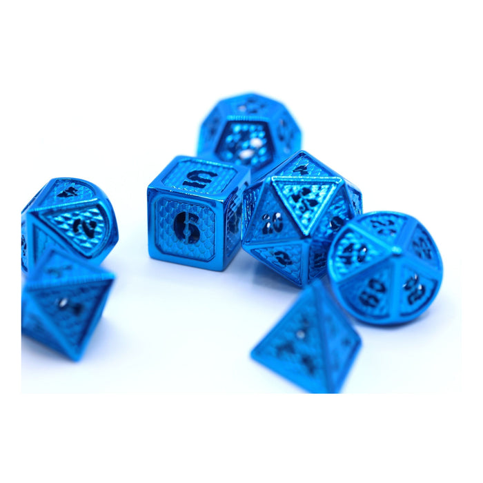 Hollow Metal Wyvern Dice set - Blue - Premium Polyhedral Dice Set - Just $79.99! Shop now at Retro Gaming of Denver