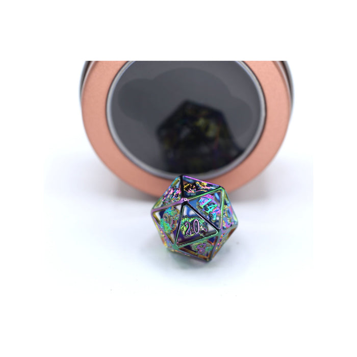 Single Hollow Metal Dragon Polyhedral D20 Dice - Rainbow - Just $25.99! Shop now at Retro Gaming of Denver