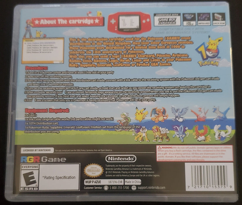 Pokemon 10th Anniversary Distribution Cartridge GBA Game Boy Advance - for just $34.99! 