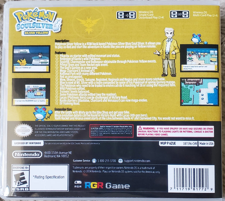 Pokemon SoulSilver Silver Yellow NDS Nintendo DS ROM Hack Video Game - for just $26.99! 