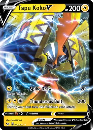 Tapu Koko V 072/202 - SWSH01 Sword & Shield Base Set Holofoil - for just $0.62! 