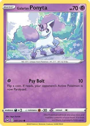 Galarian Ponyta 081/202 - SWSH01 Sword & Shield Base Set Reverse Holofoil - for just $0.22! 