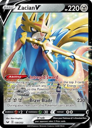 Zacian V 138/202 - SWSH01 Sword & Shield Base Set Holofoil - for just $0.66! 