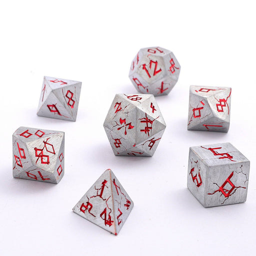 Barbarian Solid Metal Polyhedral Dice Set - Matte Silver Red - for just $39.99! 