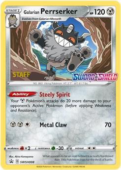 Galarian Perrserker (SWSH008) (Staff Prerelease Promo) [Sword & Shield: Black Star Promos] - for just $27.90! 